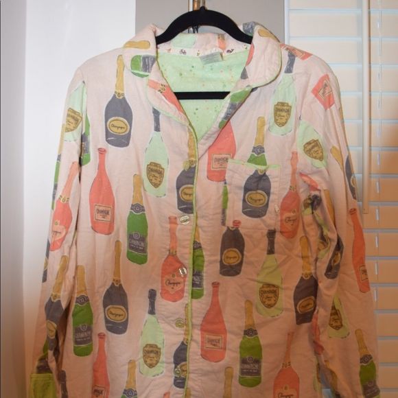 Munki Munki Champagne Bottles Flannel PJ Top - Picture 3 of 8